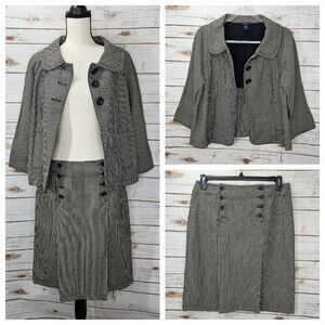 Westbound Denim Stripped Jacket and Skirt Suit Set